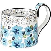 Ceramic Coffee Mug, 12oz Cute Floral Coffee Mugs with Large Handle, Blue Flower Design Stoneware Tea Cup for Office and Home
