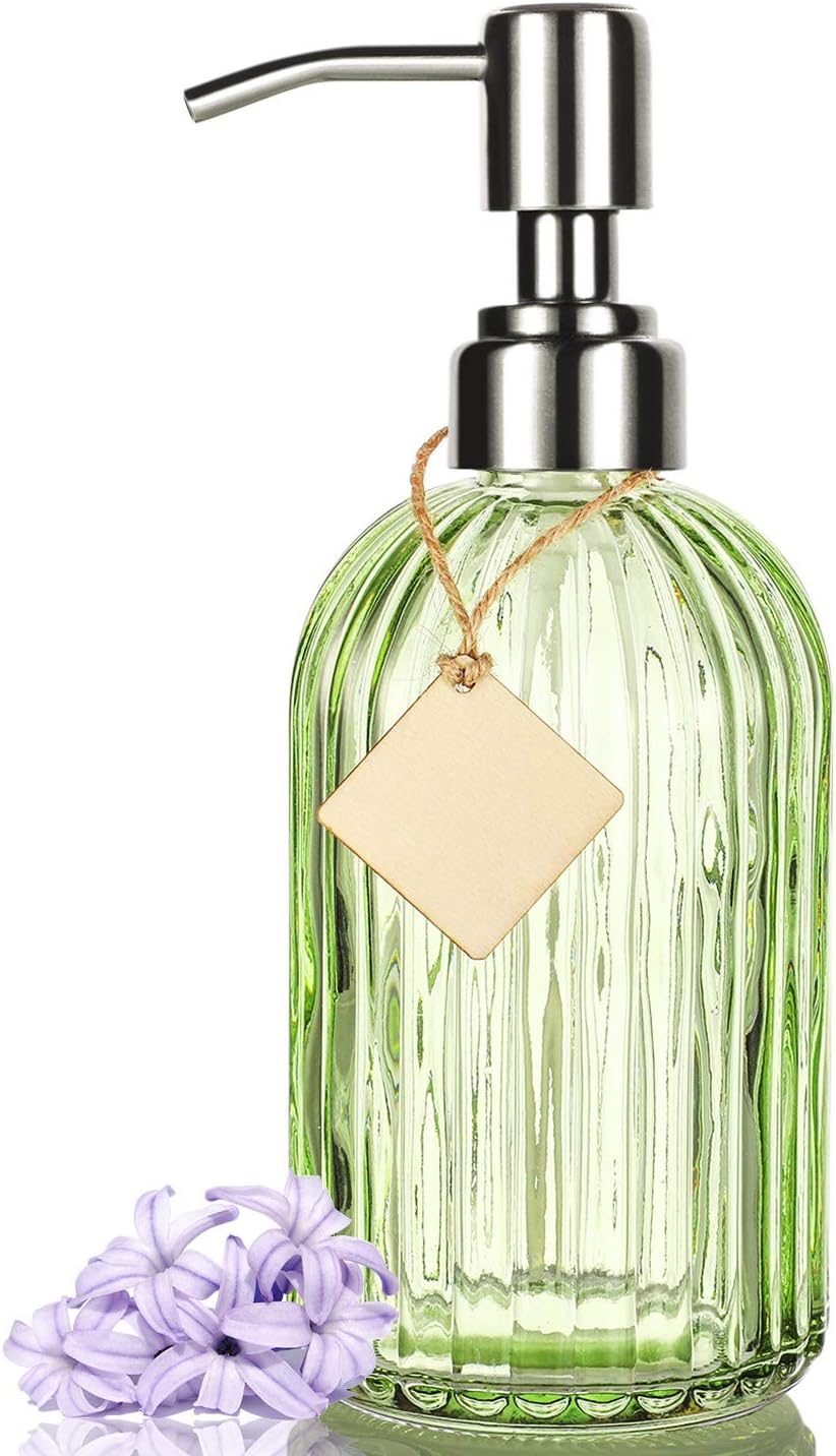 Pretigo Bathroom Soap Dispenser with Premium Clear Glass, Rust Proof Stainless Steel Pump, Refillable Liquid Hand Soap Dispenser 16 Oz (Grey): Home & Kitchen