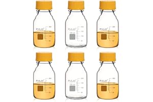 ULAB Round Media Storage Bottle, Vol.250ml(8.5oz) 3.3 Borosilicate Glass Storage Bottles with GL45 Screw Cap, Pack of 6, URB1036