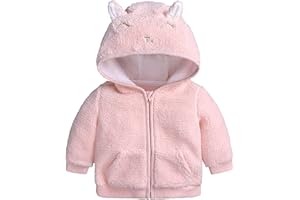 Infant Baby Girls Fleece Jacket Cute Hooded Furry Zip Up Windproof Sherpa Coat Winter Warm Soft Pocket Outerwear