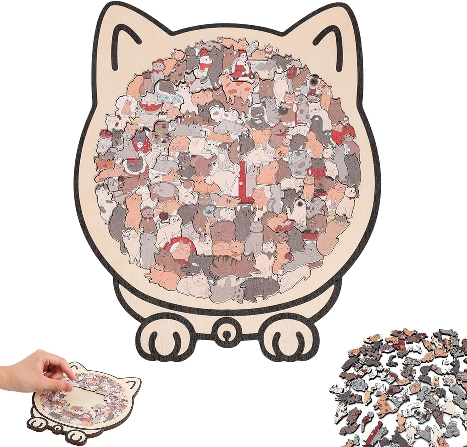 Photo 1 of 135 Piece Cat Shaped Wooden Jigsaw Puzzle,Morandi Colored Cat Shaped Wooden Jigsaw Puzzle, Cute Animal Cats Wood Puzzles, Gift for Cats Lovers Home & Relaxation