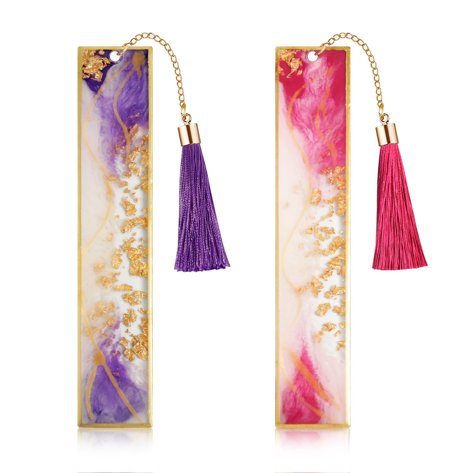 Bookmarks for Women, Kaluofan 2PCS Book Marks for Reading, Durable Handmade Cute Resin Bookmarks, Perfect Gift for Lover Mother Friends Teachers on Valentine's Day Christmas (Rose Red&Deep Purple) — image 1