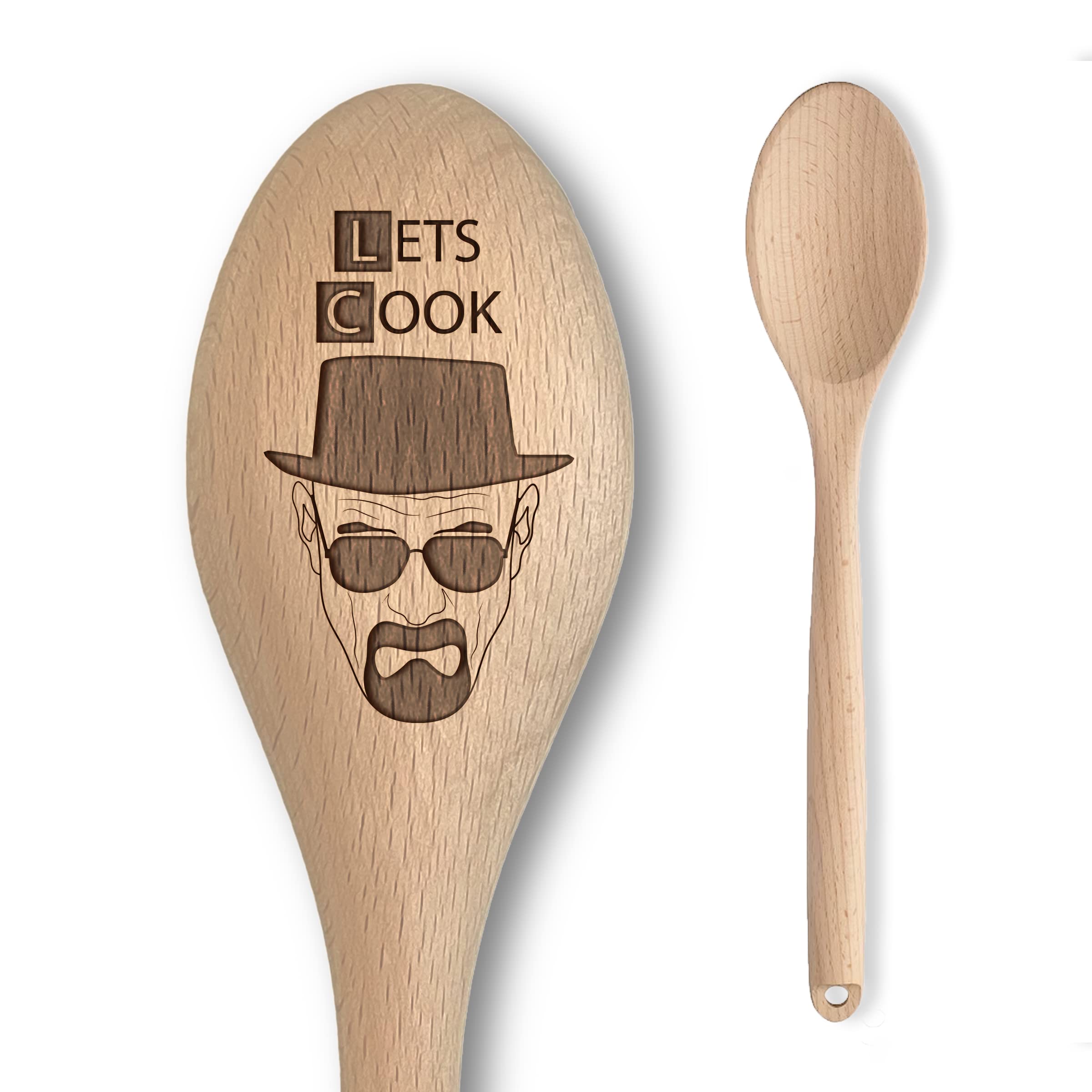 Lets Cook Design - Breaking Inspired Wooden Spoon – Lets Cook Walter Inscription - Cooking Baking Gift for Men & Women - Unofficial Fan Item