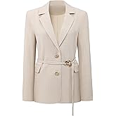 Hobemty Women's Spring Casual Blazer Long Sleeve Tie Waist Button Down Suit Jackets with Pocket