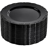 DaYammi 60PCS Black Plastic Plates, Heavy Duty Black Disposable Plates Premium 10inch Dinner Platos Hard Plastic Platos Disposable for Party and Wedding Bridal Shower