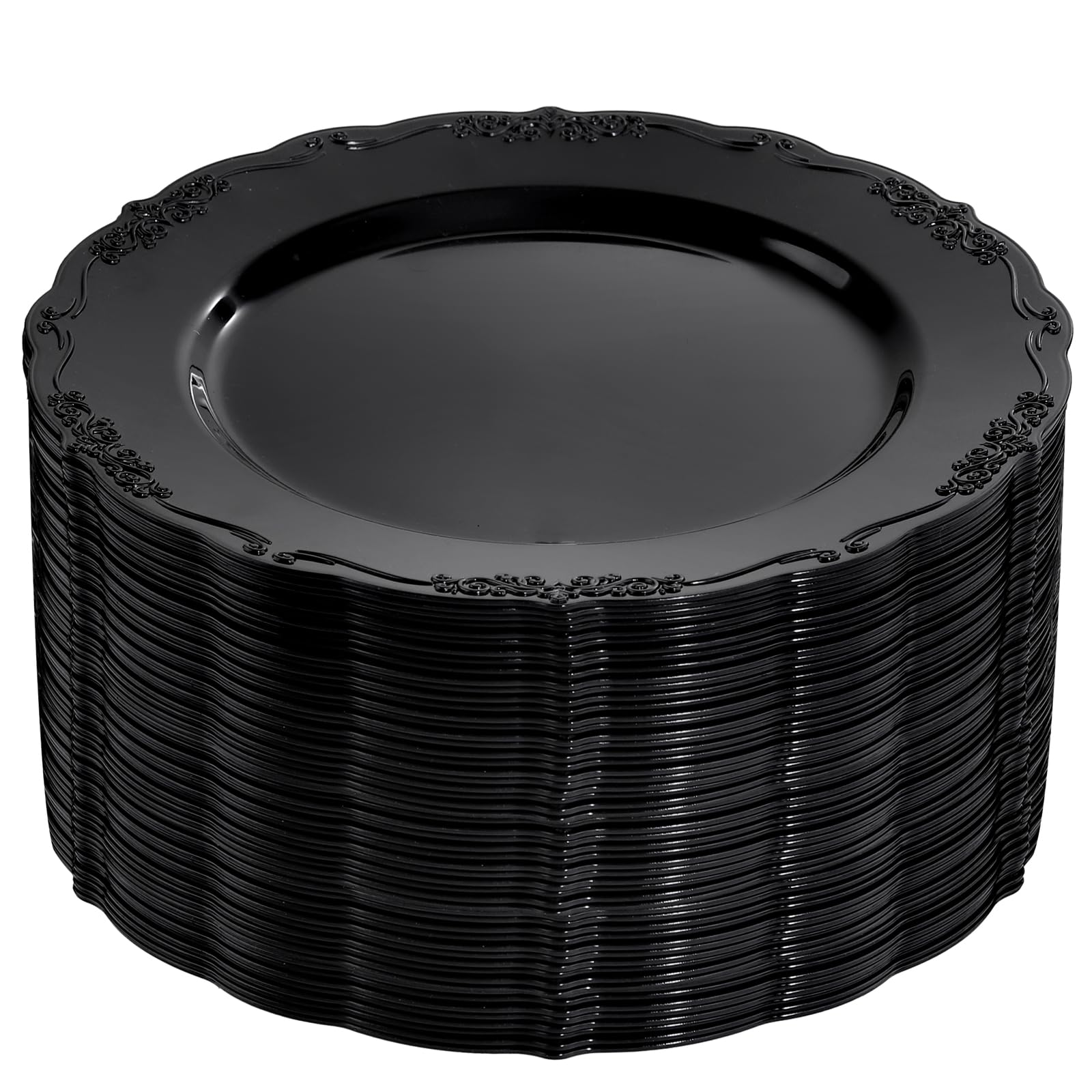 Photo 1 of (cake slice size) DaYammi 60PCS Black Plastic Plates, Heavy Duty Black Disposable Plates Premium 10inch Dinner Plates Hard Plastic Plates Disposable for Party and Wedding
