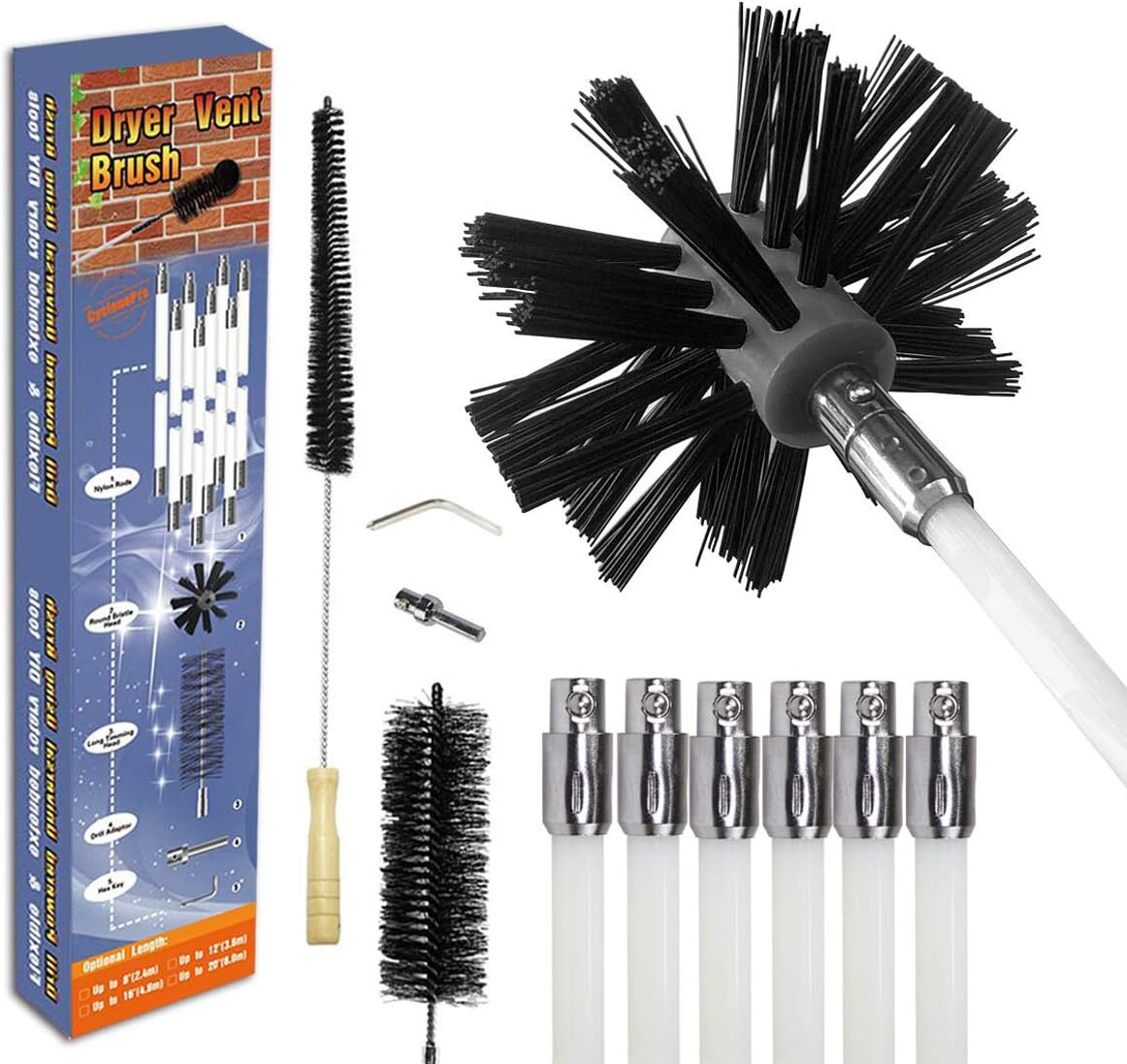 Dryer Vent Cleaning Kit,24FT Rotary Dryer Vent Lint Brush