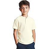 Silenroar Boys Henley Short Sleeve Shirt Waffle Knit Tee Cotton Blend Button Front T-Shirt Breathable Tshirts