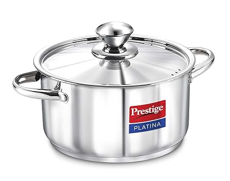 Prestige Platina Induction Base Stainless Steel Casserole, 260mm/7 litres, Metallic Steel