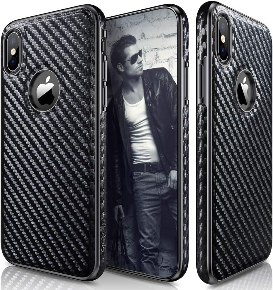 iPhone Xs Case, iPhone X Case LOHASIC Leather Carbon Fiber Slim & Thin Luxury PU Soft Flexible Anti-Slip Scratch Resistant Protective Cover for Apple iPhone X XS New Version (2018) - Carbon Fiber