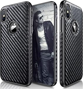iPhone Xs Case, iPhone X Case LOHASIC Leather Carbon Fiber Slim & Thin Luxury PU Soft Flexible Anti-Slip Scratch Resistant Protective Cover for Apple iPhone X XS New Version (2018) - Carbon Fiber
