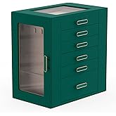 ASINGYER Jewelry Boxes for Women, 6 Layer Jewelry Organizer with Glass Lids, Jewelry Holder Organizer with 5 Drawers and 2 Glass Doors for Jewelry Storage, Big Jewelry Box for Womens Gift (Green)