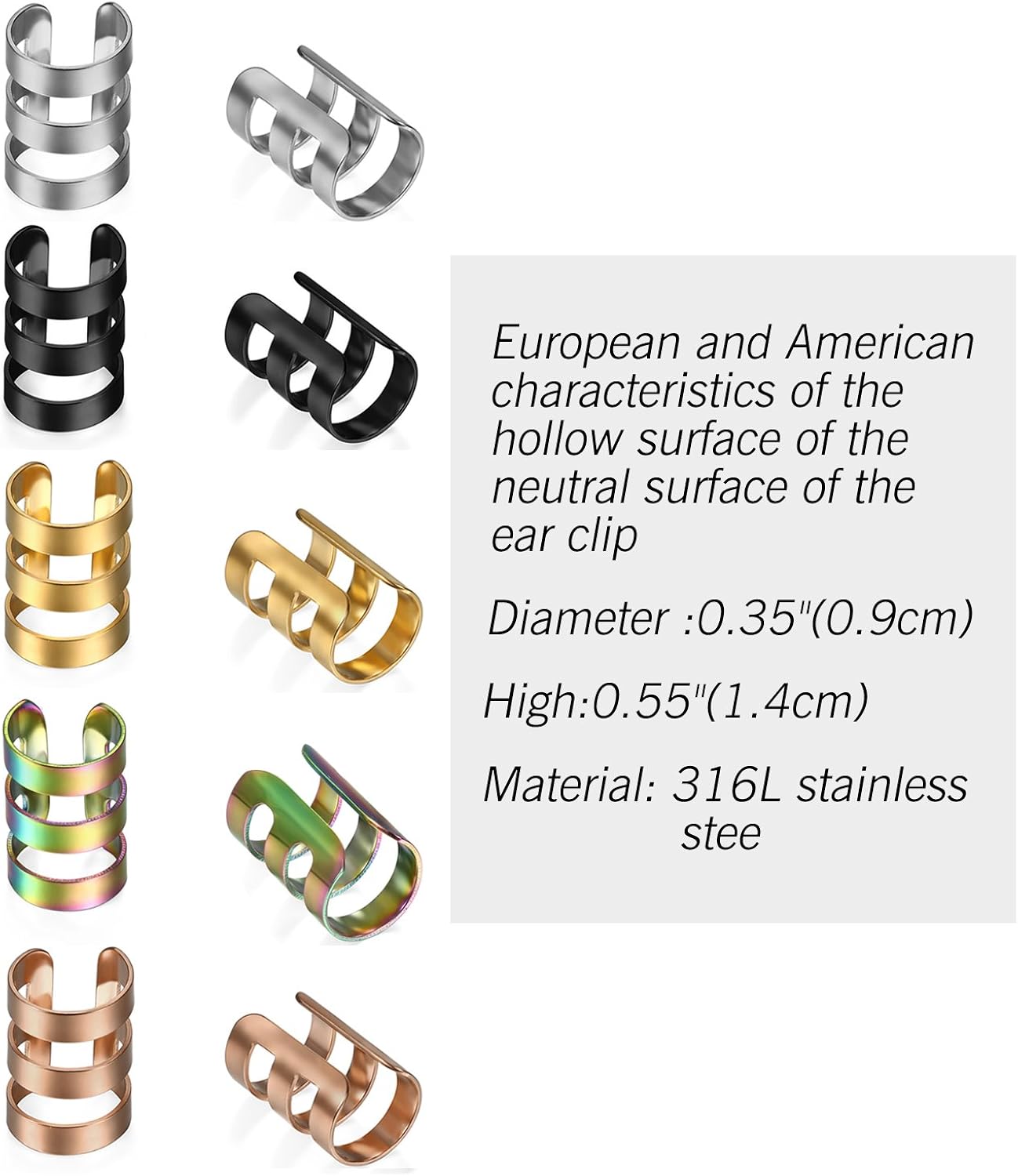 Aroncent 5 works of Unisex 316L Stainless Steel Ear Cuff Wrap Clip Multi Circle Earring Non-Pierced for Women Men on Jewelry - Image 4