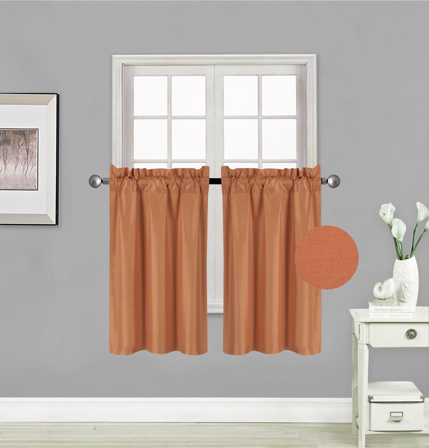 Elegant Home 2 Short Panels Tiers Small Window Treatment Curtain Blackout 28" W X 36" L Each for Kitchen Bathroom # R5 (Orange)