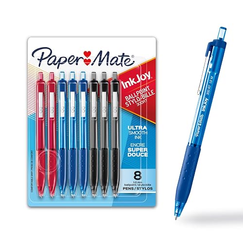 Paper Mate InkJoy 300RT Ballpoint Pens | Medium Point | Assorted | 8 Count | Retractable Pen (1.0 mm) | Red, Blue, and Black Ink Colours