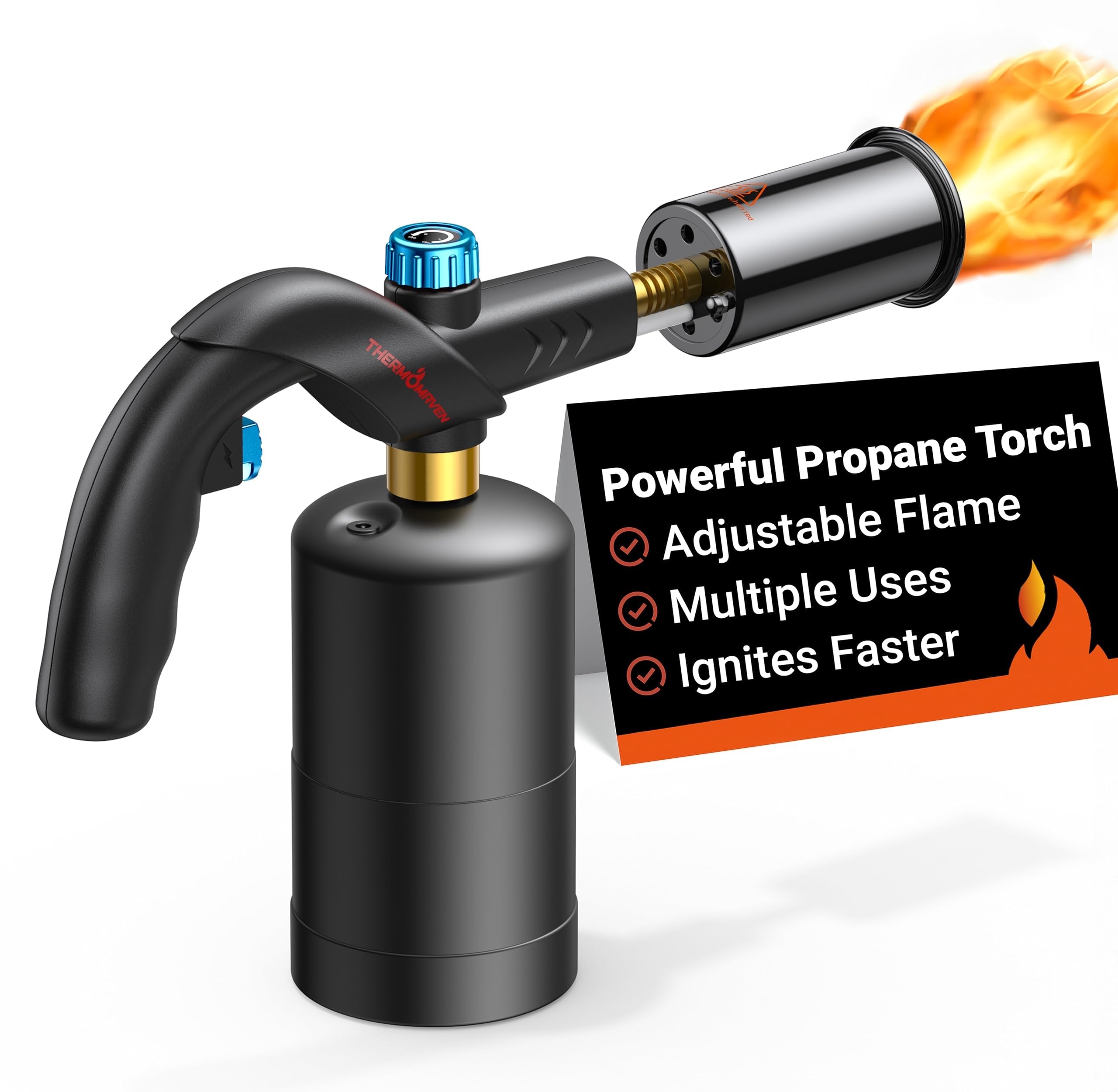 ThermoMaven Heavy-Duty Propane Torch – Essential for Sous Vide, BBQ, and Kitchen Flambé – Reliable Flamethrower Lighter (Tank Not Included), Sky Blue