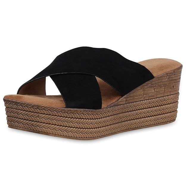 SCARPE VITA Damen Sandaletten Pantoletten mit Keilabsatz