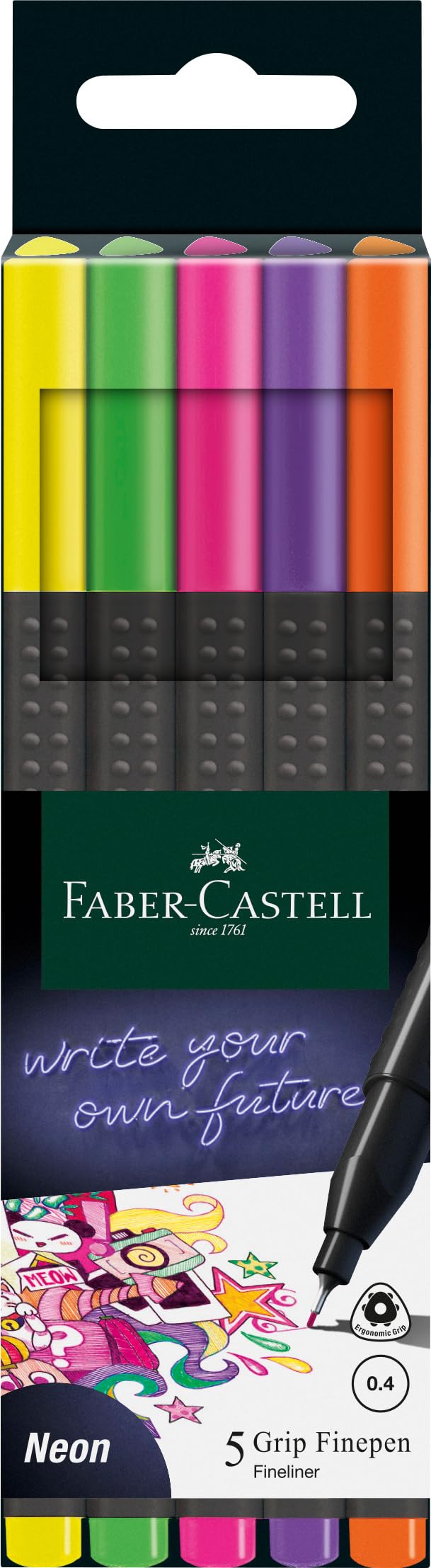 Faber-Castell Grip Finepen Neon Pen - set of five