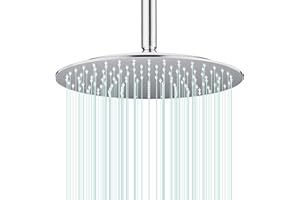 AULEEND 12 Inch Round Rain Shower head, High Flow Stainless Steel Rainfall Shower Head, High Pressure Design (Chrome, 12)