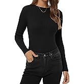 QUALFORT Women’s Lightweight Ribbed Knit Sweater Fitted Long Sleeve Crewneck Soft Casual Basic Pullover Top