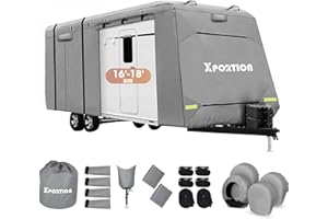 XPORTION RV Cover,Camper Cover, Travel Trailer CoverWaterproof UV Resistant Waterproof Windproof RV Cover Fits 16-18' with Gutter Jack Cover