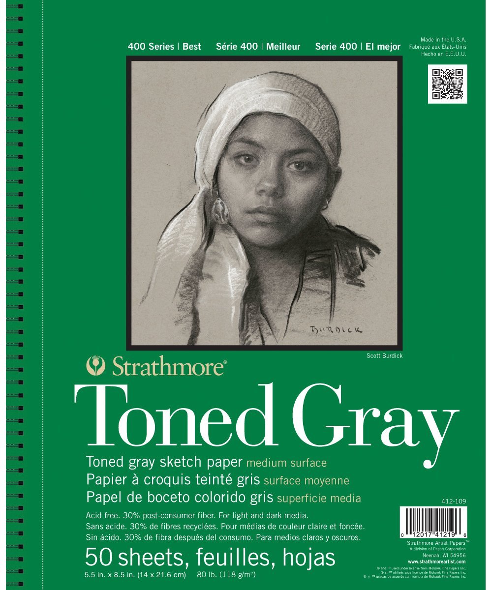 Strathmore toned Sketch Spiral Paper Pad 5.5-inch x 8.5-inch,Gray