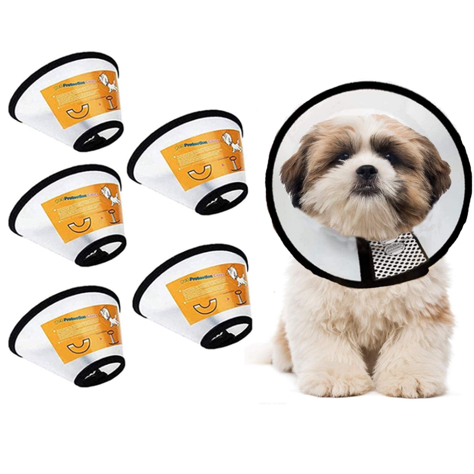 Vandove Pet Cone Recovery, 5pcs Adjustable Dog Cat Cone Collar,Pet Anti-Biting Ring Protective Collars Elizabethan Protective Collar,Safety Comfortable,for Cat Small Dog (S)