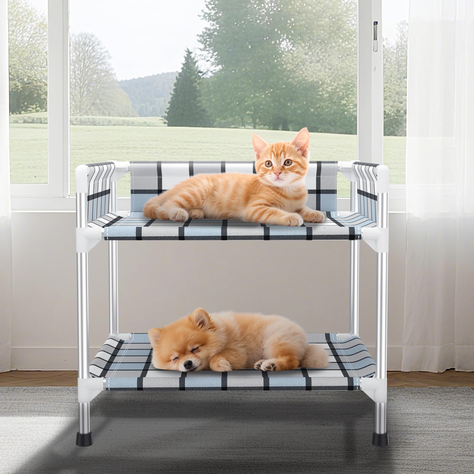 Photo 1 of Bedside Window Dog Bunk Bed - Double Elevated Human Dog Bed with Guardrail 2 Layers Window Perch Dogs Cot 2-Tier Bedside Sleeper for Multi-Pet Households (20'' x 20'' x 25'')