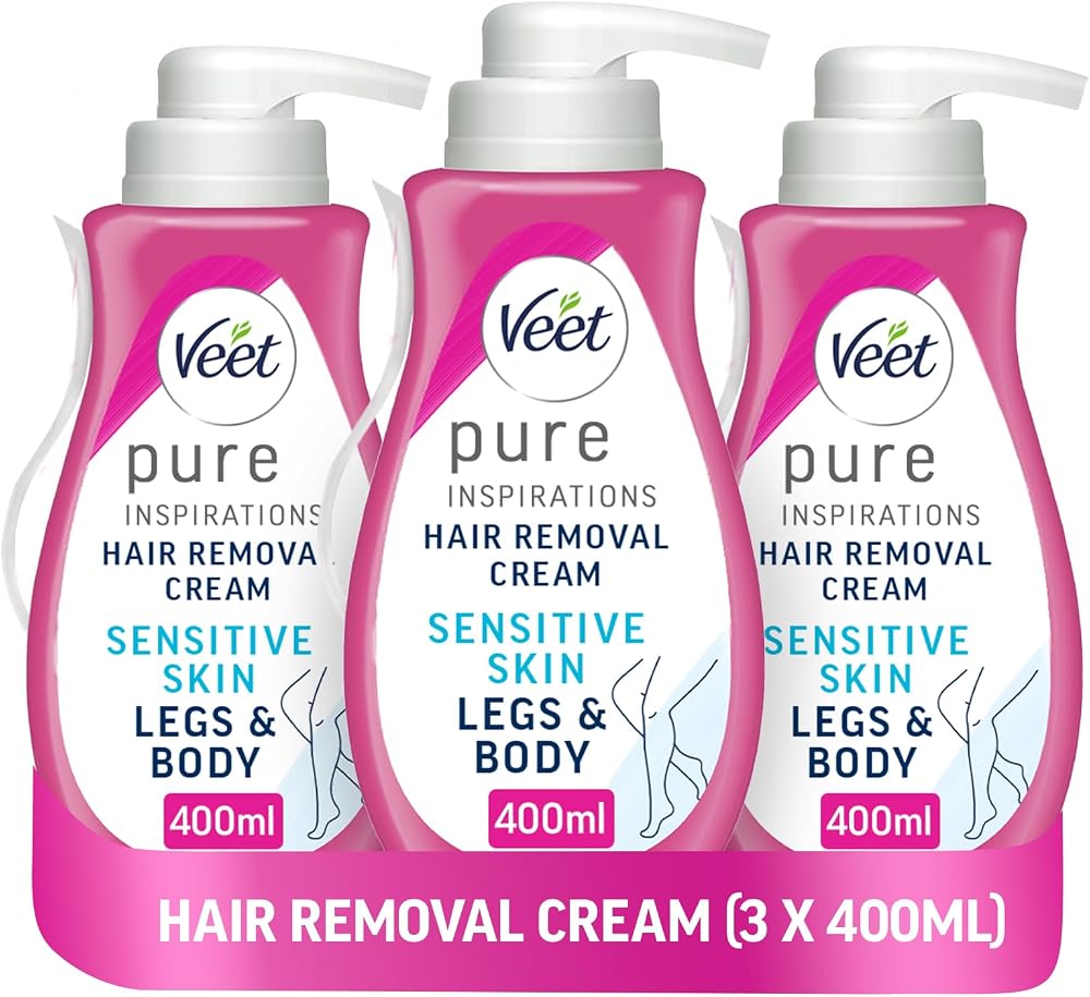 Veet Pure Hair Removal Cream 400ml 3 Pack for Sensitive Skin with Spatula