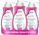 Veet Pure Hair Removal Cream 400ml 3 Pack for Sensitive Skin with Spatula