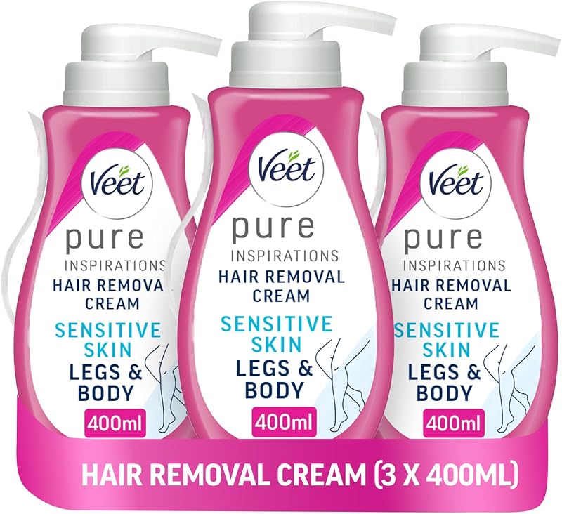 Veet Pure Hair Removal Cream 400ml 3 Pack for Sensitive Skin with Spatula
