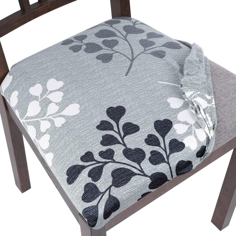Slipcovers - SearchI Seat Covers for Dining Room Chairs Stretch Printed Chair Seat Covers Set of 4, Removable Washable Upholstered Chair Seat Protector Cushion Slipcovers for Kitchen, Office(Leaves Pattern)