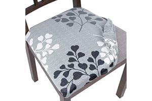 SearchI Seat Covers for Dining Room Chairs Stretch Printed Chair Seat Covers Set of 4, Removable Washable Upholstered Chair Seat Protector Cushion Slipcovers for Kitchen, Office(Leaves Pattern)