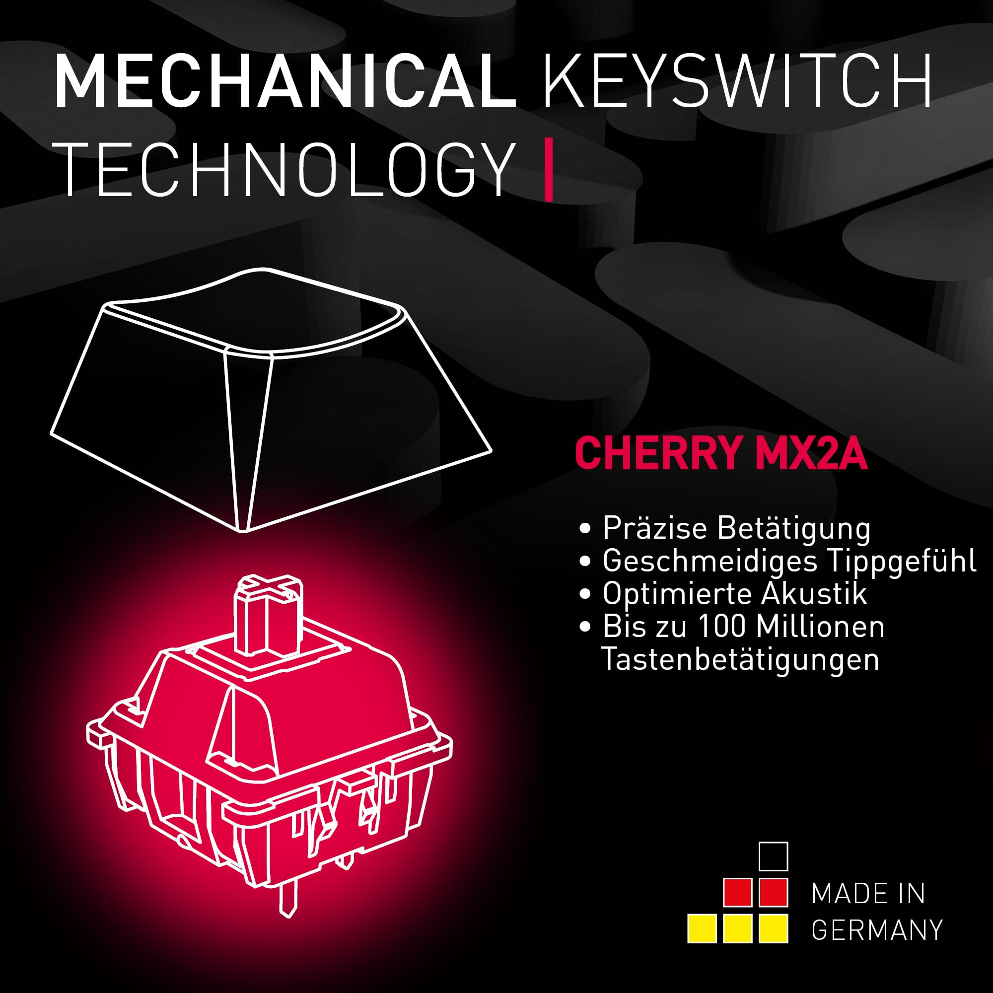 CHERRY MX 3.0S Wireless, Kabellose Mechanische Gaming-Tastatur, Deutsches Layout (QWERTZ), Bluetooth-, Funk- und Kabelverbindung, MX2A RED Switches, Weiß 4