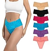 Yuamose High Waist Lace Thongs For Women Plus Size Wide Gusset Underwear High Rise Panties Cotton Thong For Women Pack 3/6
