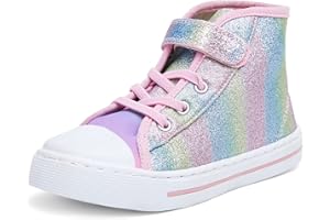 K KomForme Toddler Sneakers Girls Canvas High Top Walking Shoes with Hook and Loops