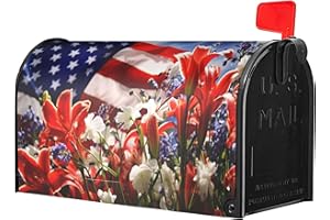 Identiy American Flag with Spring Flowers Mailbox Covers Magnetic Standard Size,Spring Summer Floral Patriotic Magnetic Mailbox Covers for Holiday Yard Decor 18"x21"