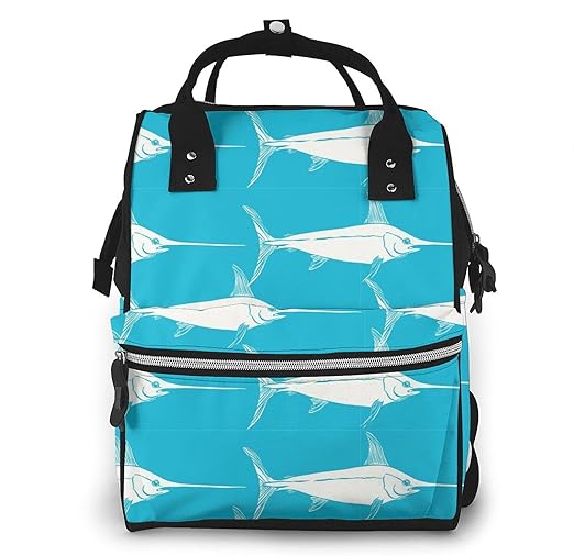 UBANHIDS Swordfish fish pattern Diaper Bag Backpack Mom Backpack Baby Backpack Multi Functions