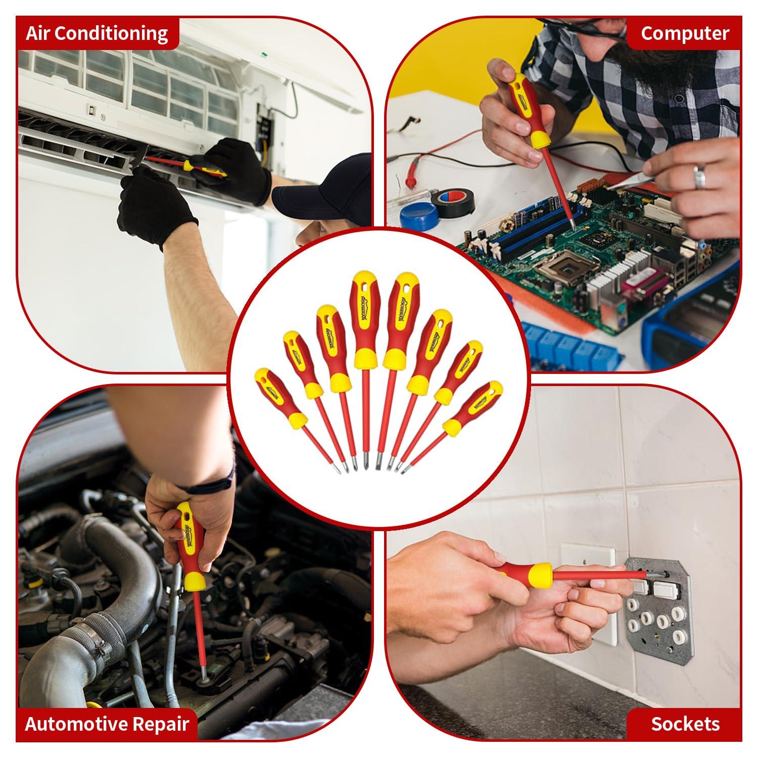HOUSERAN Schraubendreher Set Isoliert, 8-teiliges, Schraubendreher Set Elektriker, Elektro Schraubendreher, 1000 Volt, Schraubendreher mit Magnetischen Bits, Ideal für Elektriker und Abschlussarbeiten 5