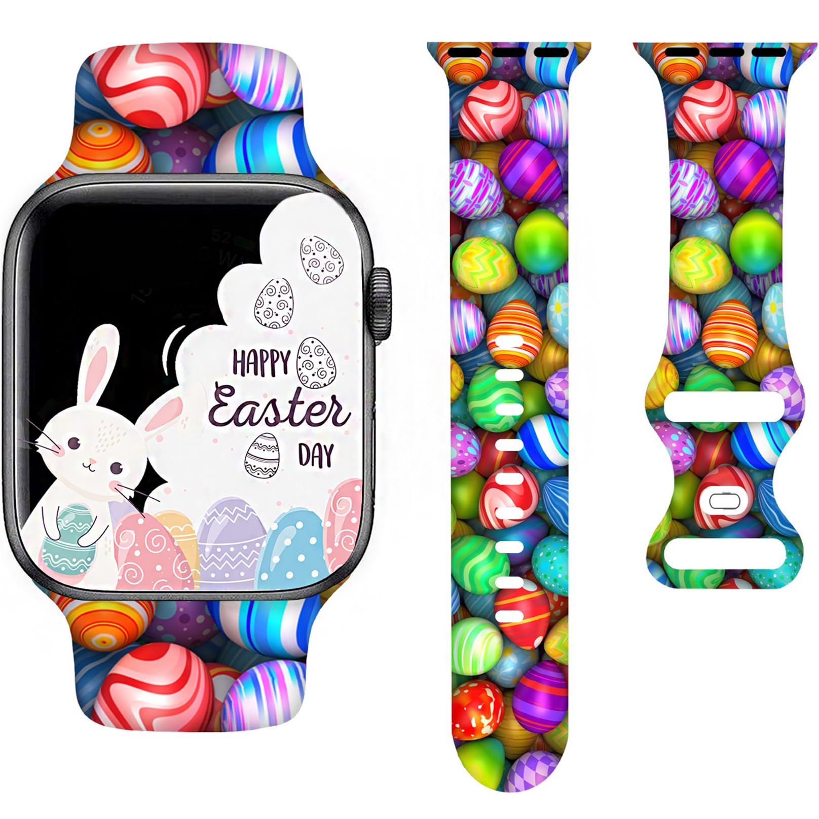 Easter Egg Bunny Rabbit Sunday Bands Compatible with Apple Watch Band 38MM 40MM 41MM, Silicone Strap Compatible with iWatch Bands Ultra Series SE 9 8 7 6 5 4 3 2 1 for Women Men