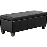 UDAX 41" Storage Ottoman, Storage Bench with Safety Hinge, Upholstered Synthetic Leather Ottoman Bench for Bedroom, Living Room, Entryway, Hallway, Foot Rest, Support 500lbs, Black