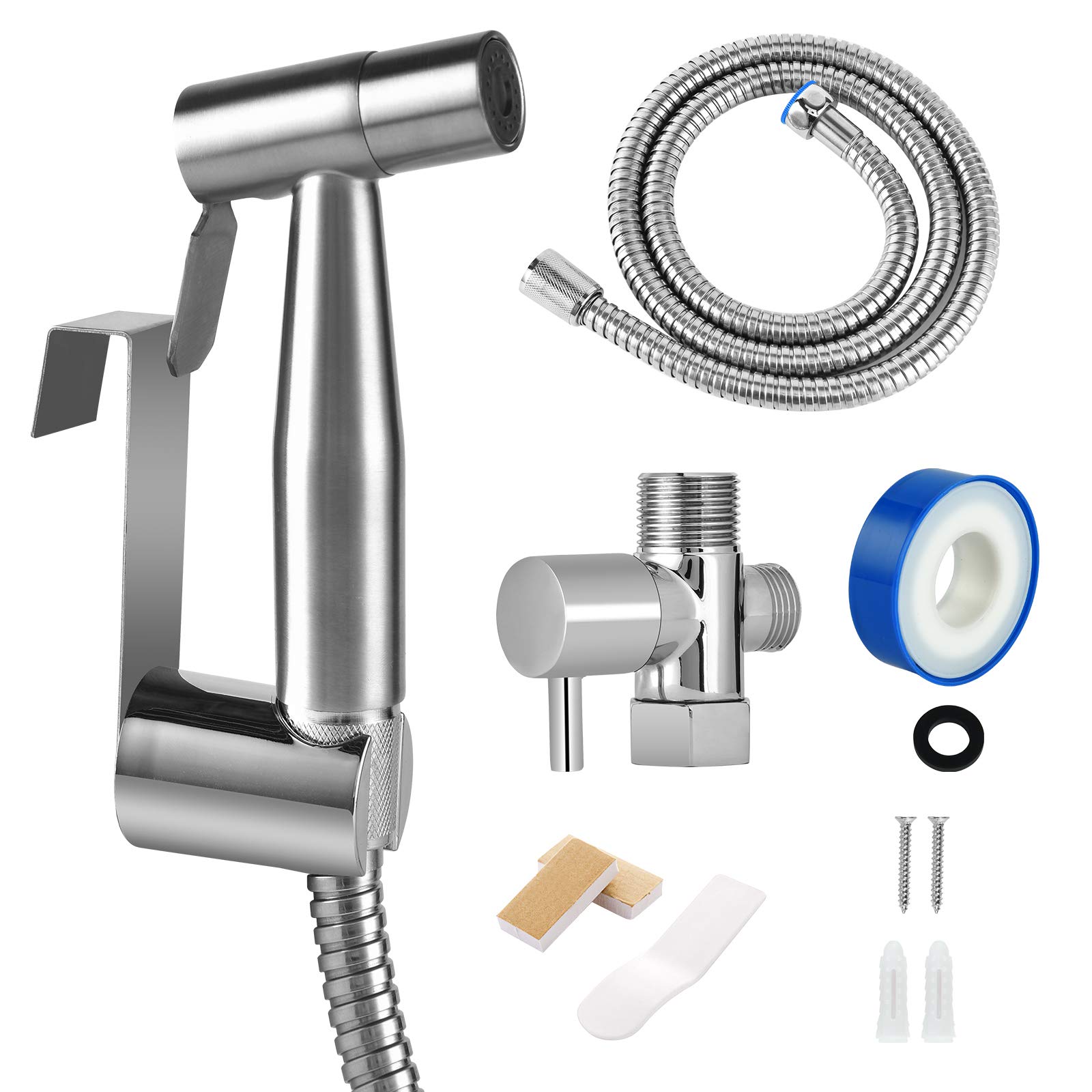 Seneryla Bidet Sprayer for Toilet, Stainless Steel & Brass, Wall-Mounted or Tank-Mounted, Silver, 48 Inch Hose, Hand-Held Design, Adjustable Water Pressure