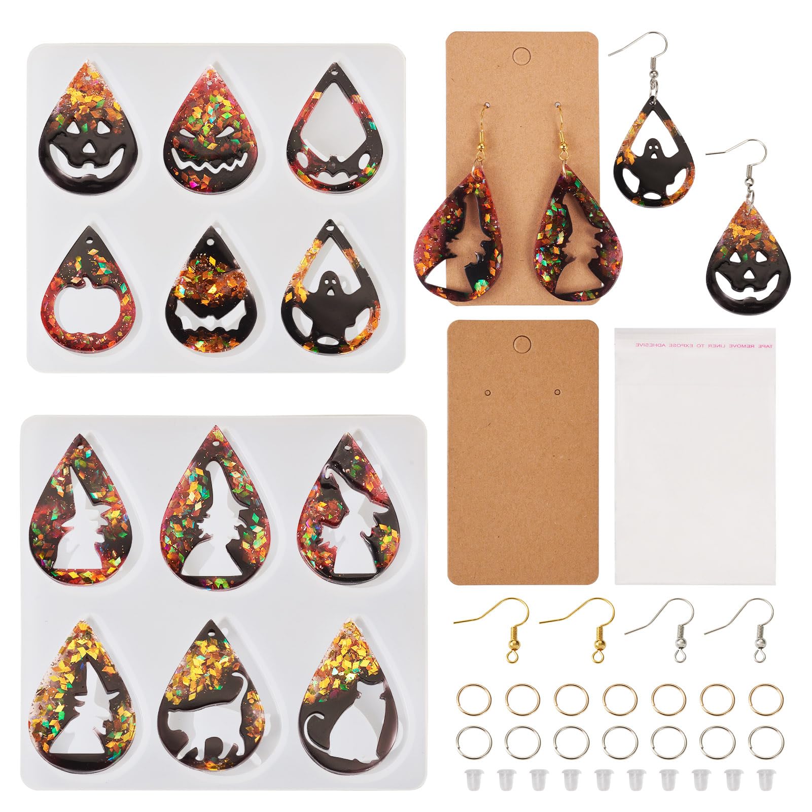 Beadthoven Halloween Earring Making Kit with Teardrop Pendant Silicone Molds, Jump Rings & Earring Hooks for DIY Crafts & Jewelry Making