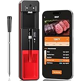 Smart Wireless Meat Thermometer with Ultra-Thin Probe, 6 Sensors Accuracy Digital Food Thermometer 0.5S Instant Read, IP67 Waterproof for BBQ, Grill, Smoker, Oven, Air Fryer,Black