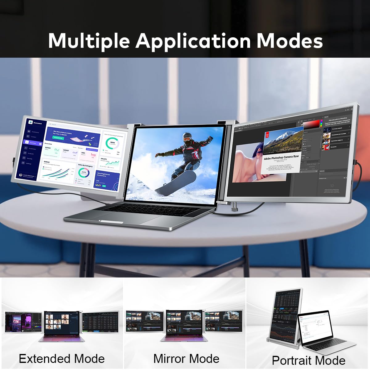 Protable 3 Monitor Extension Mua FQQ Laptop Screen Extender, 15-inch Triple Portable Monitor for ...