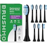 BRUSHMO Sensitive Replacement Heads for Philips Sonicare, 8 Pack Black | Extra Soft for Sensitive Teeth &amp; Gums, End-Rounded Bristles, Fade Indicators, Protective Caps, Fits Click-On Handles