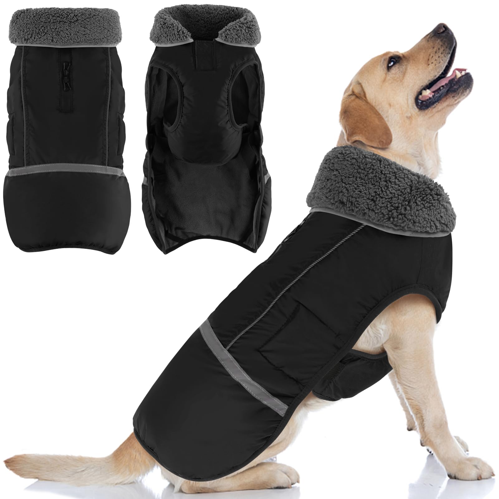 Photo 1 of Doglay Dog Coat, Waterproof Dog Jacket Pet Winter Coat for Cold Weather with Thicken Furry Collar, Reflective Puppy Winter Jacket Warm Fleece Lining for Small Medium Large Pets