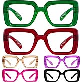 Eyekepper Women's Reading Glasses Metalless Screwless Spring Hinges 6 Pack Ladies Oversized Square Thick Frame Readers +3.50