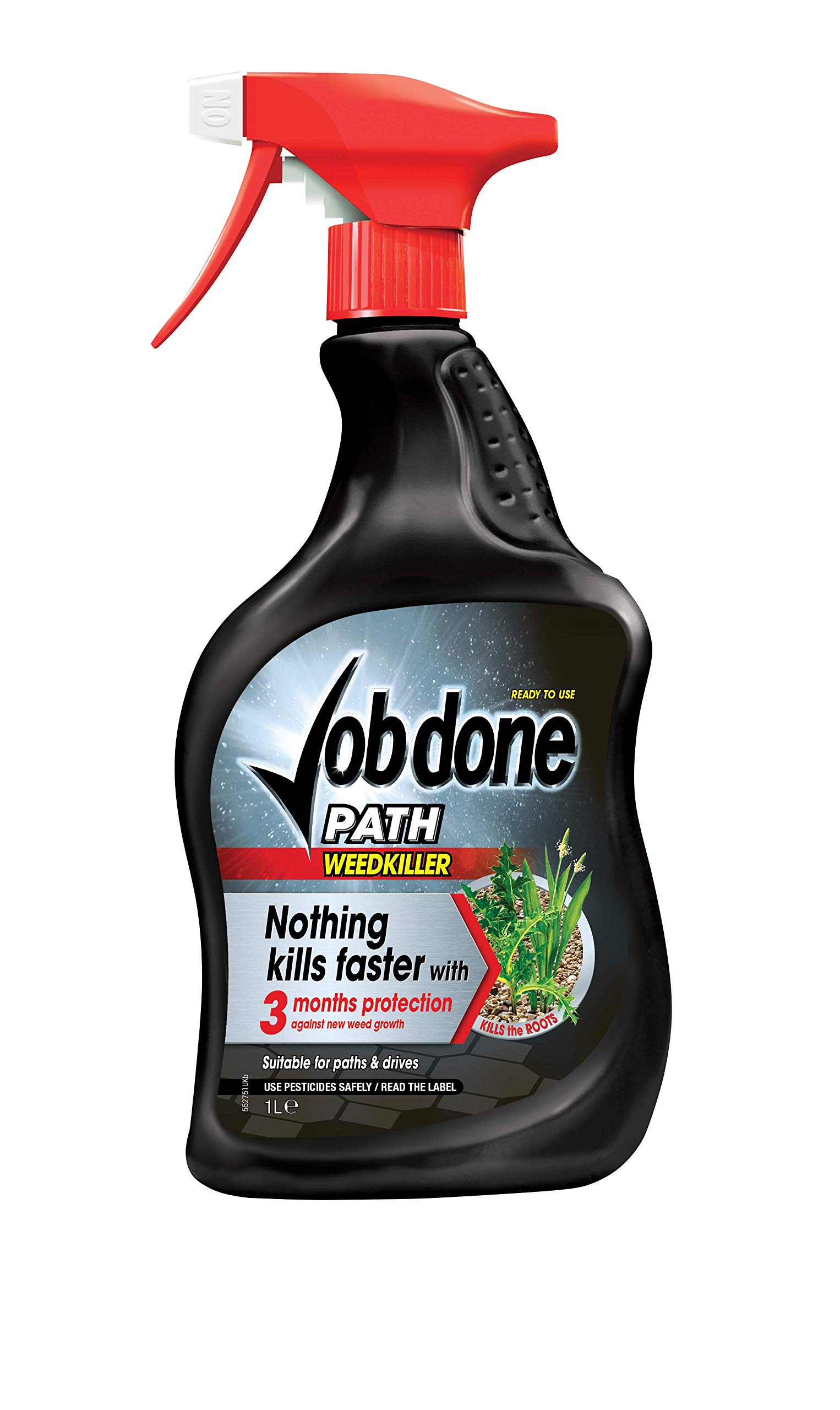 Job Done 86600009 Path Weedkiller, Path, Patio & Driveway Weedkiller Protects for 3 Months, 1L, Ready-To-Use,black
