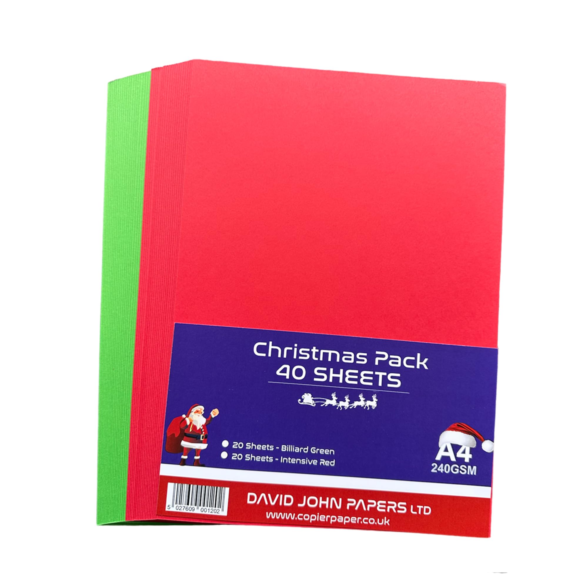 DJP 240gsm A4 Christmas Coloured Card Pack Bundle (40 Sheets) - Red & Green - 20 Each Colour